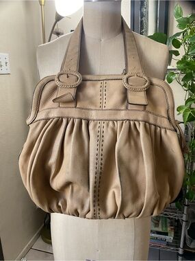 Cole Haan Gathered Leather Shoulder Bag in Beige